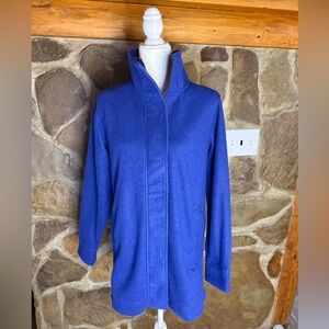 Lands End Coat Women’s Medium Blue Pea Coat Cozy Warm Zip And Snap Close